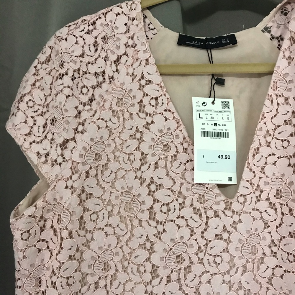 Zara Pale Pink Lace Mini Dress